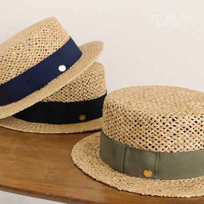 素手編みカンカン帽 麦わら帽子 帽子 UVケア 紫外線対策 ハット ブラック
