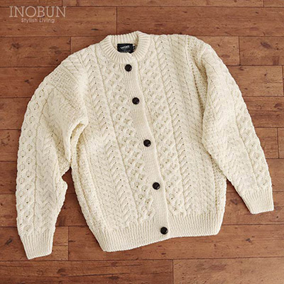 ウール素材 ニット カーディガン ボタン留め フィッシャーマンセーター グレー アイルランド製 aran crafts ウール フィッシャーマン